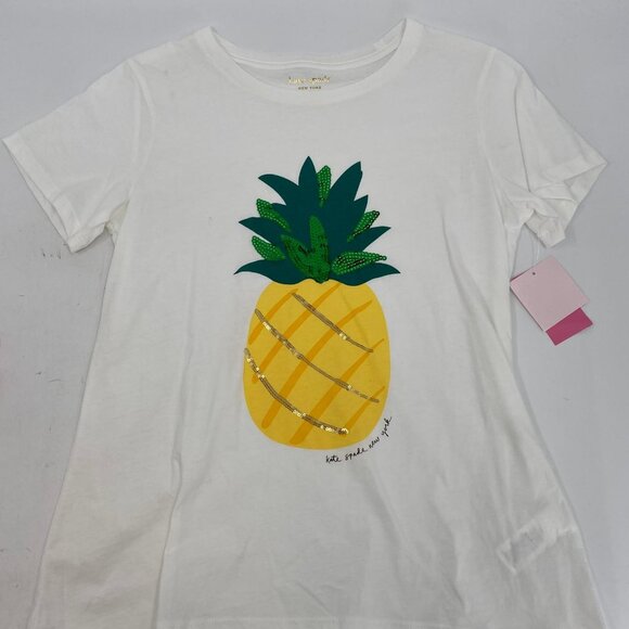 Kate Spade White Sequin Pineapple Top | Size M - Picture 2 of 9